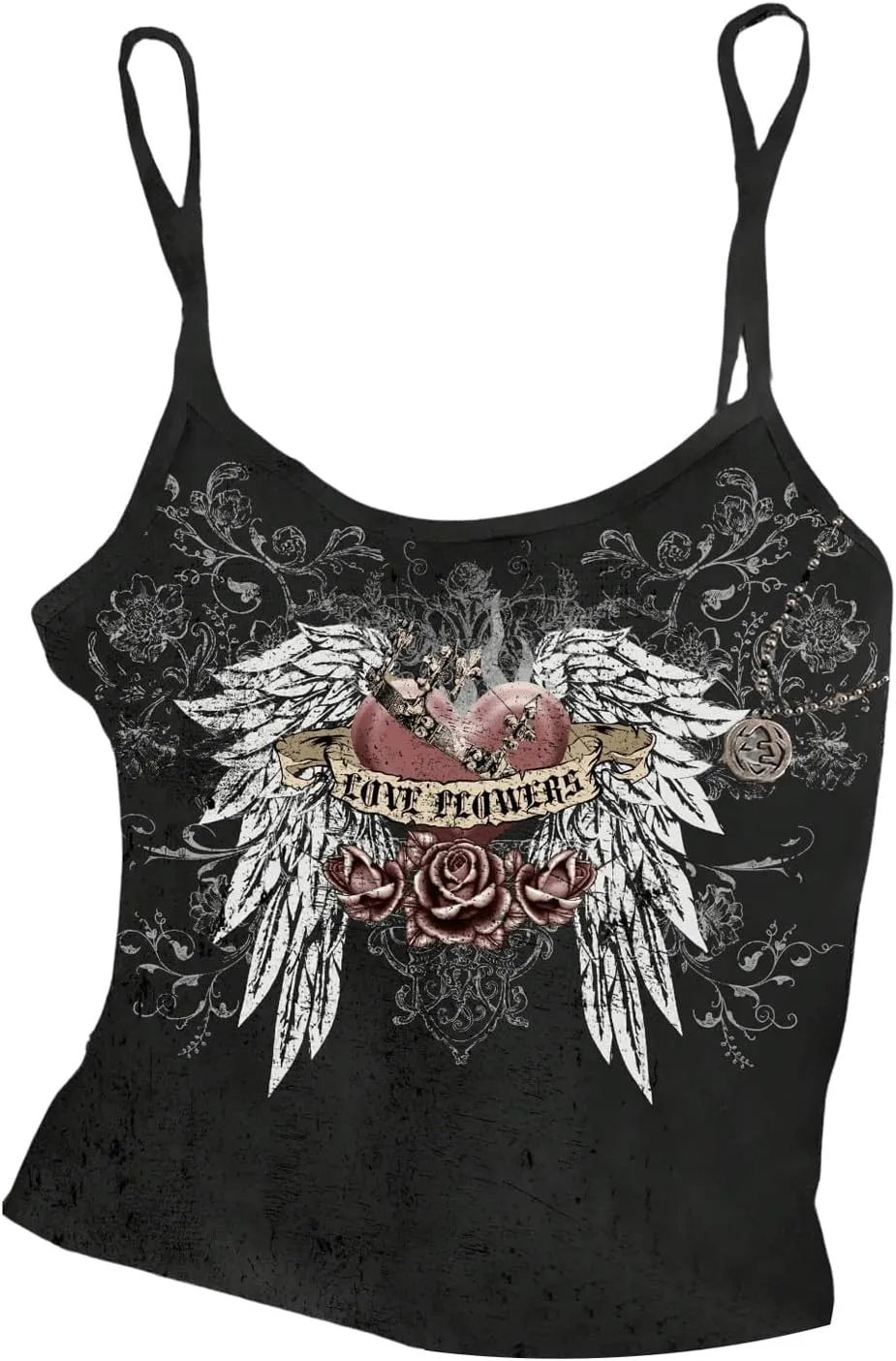 GORGLITTER Women's Backless Low Cut Gothic Crop Cami Top Vintage Graphic Sleeveless Slim Fit Camisole Y2k Streetwear