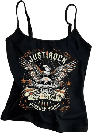GORGLITTER Women's Backless Low Cut Gothic Crop Cami Top Vintage Graphic Sleeveless Slim Fit Camisole Y2k Streetwear