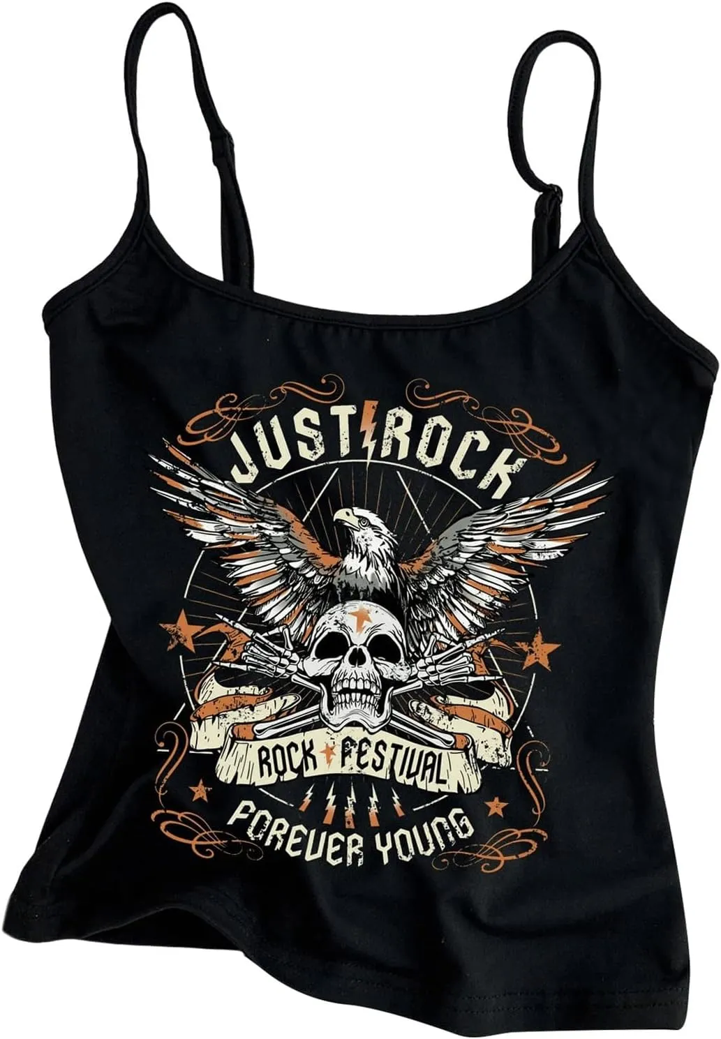 GORGLITTER Women's Backless Low Cut Gothic Crop Cami Top Vintage Graphic Sleeveless Slim Fit Camisole Y2k Streetwear