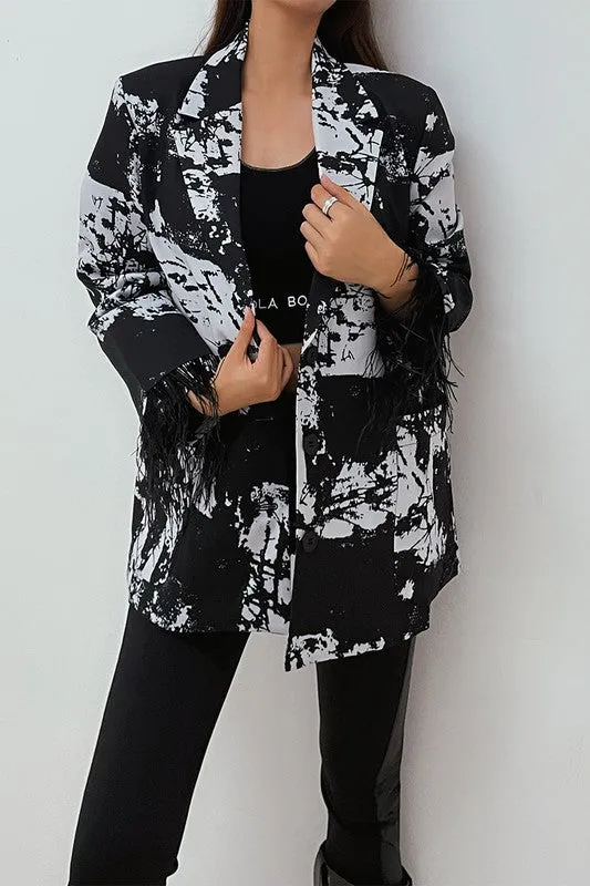 GRAPHIC PRINT FEATHER BLAZER