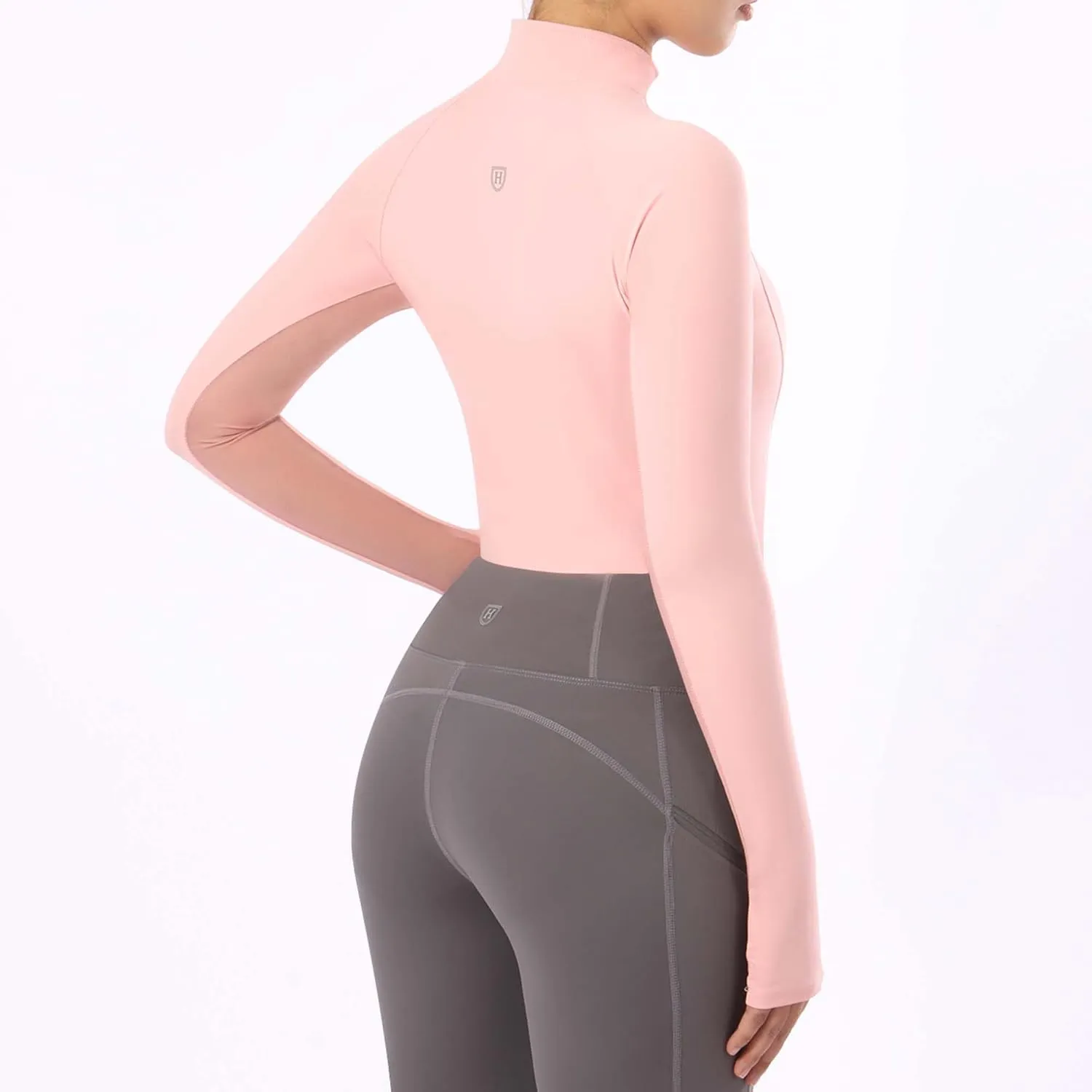 Harrison Howard Equestrian Tops Female Long Sleeve Half Mesh Arm Design Quick-Dry Summer Top with Stylish Neckline