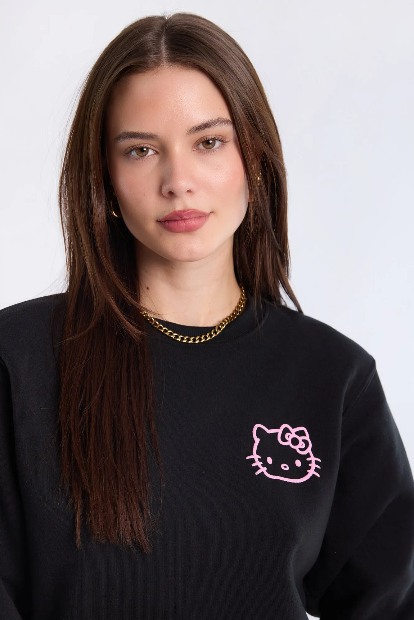 Hello Kitty Graphic Neon Puff Print Crew Neck Sweatshirt