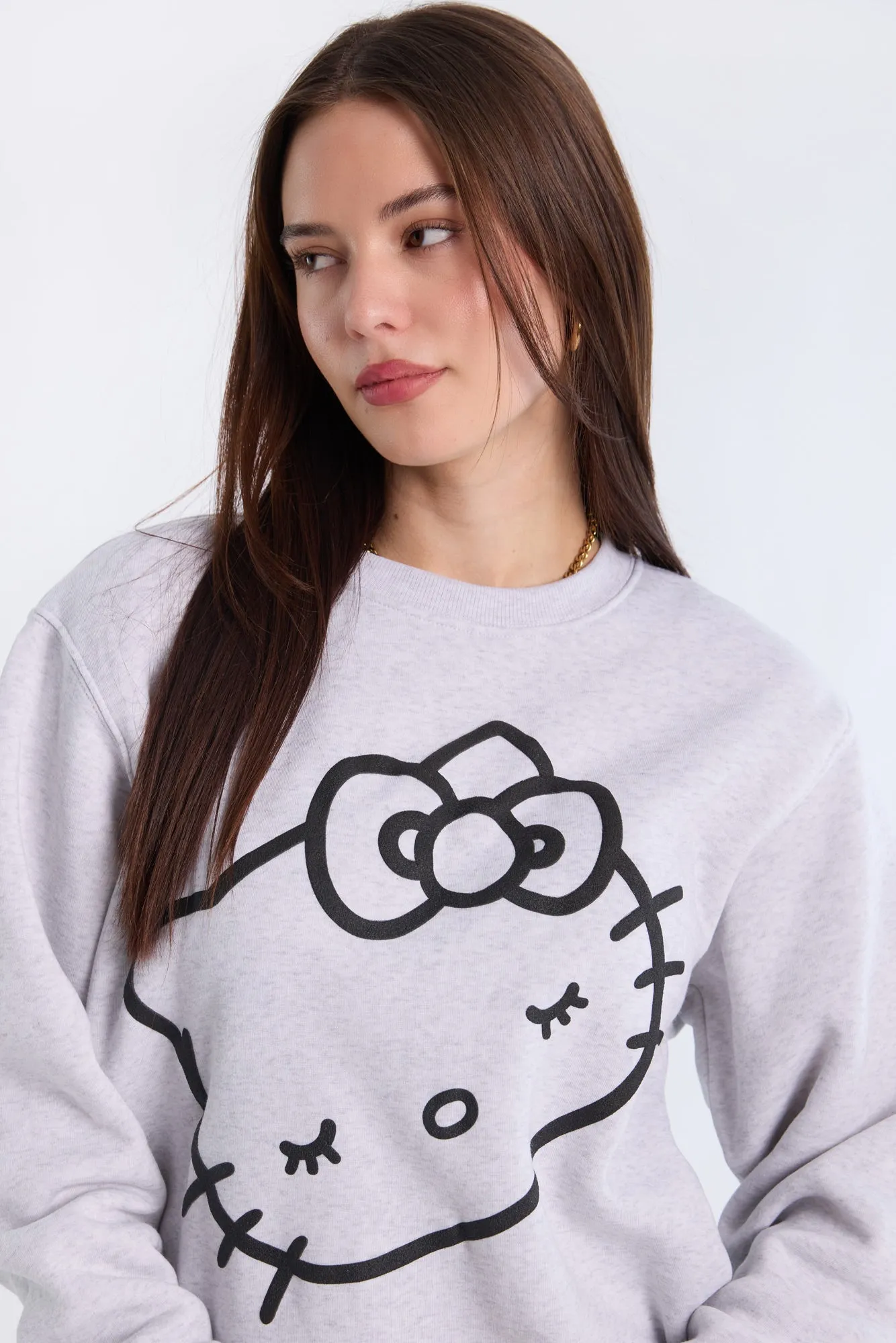 Hello Kitty Graphic Puff Print Crew Neck Sweatshirt