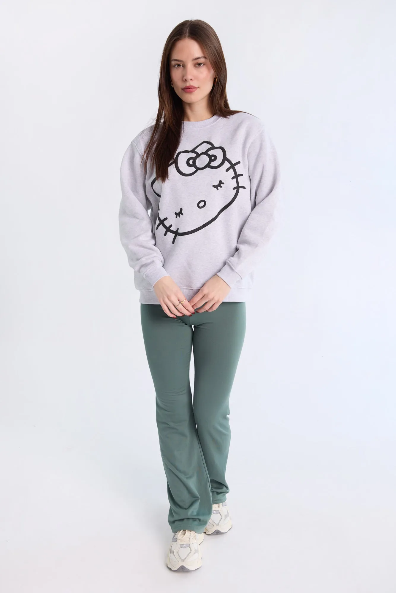 Hello Kitty Graphic Puff Print Crew Neck Sweatshirt