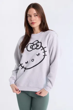 Hello Kitty Graphic Puff Print Crew Neck Sweatshirt