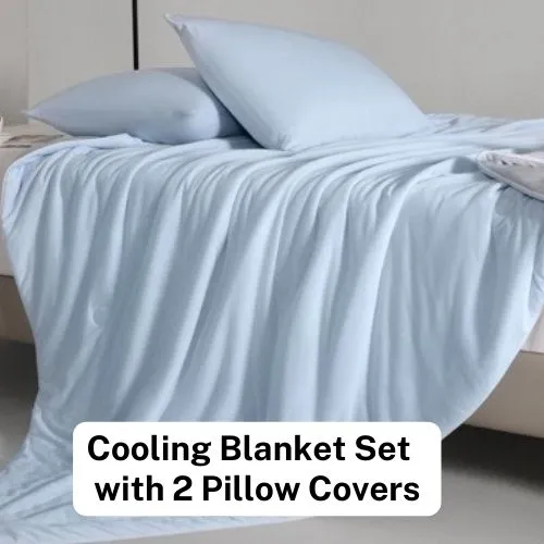 Icy Silky Summer Cool Quilt Set of 3 Pieces, Blue with Grey Color