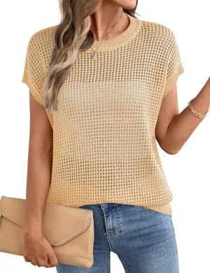 Ivicoer Womens Summer Tops Crochet Cap Sleeve Sweater Hollow Out Beach Vacation Clothes Trendy 2025