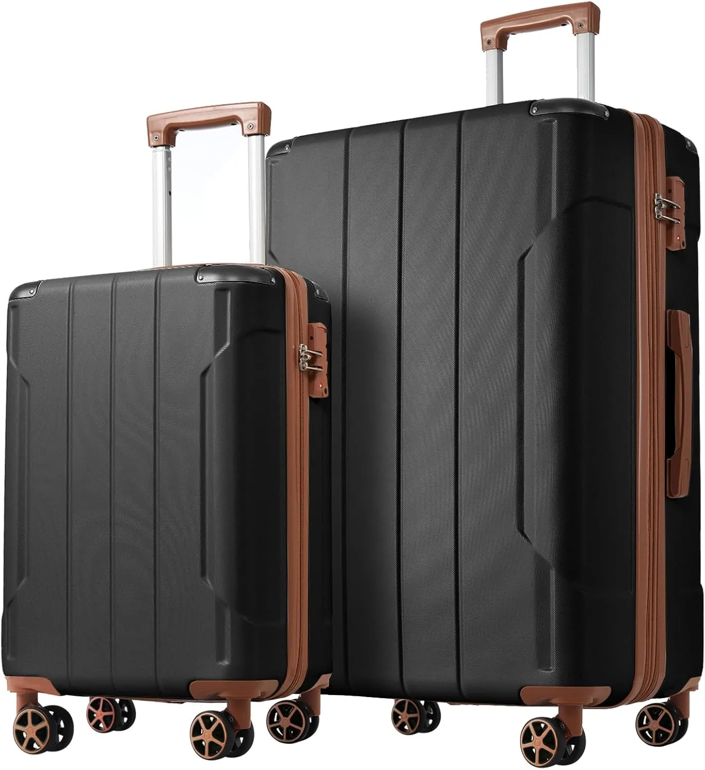 JCSD Lightweight and Expandable 2-Piece Luggage Set with Double Wheels, ABS Hard Shell Suitcases, Black Brown