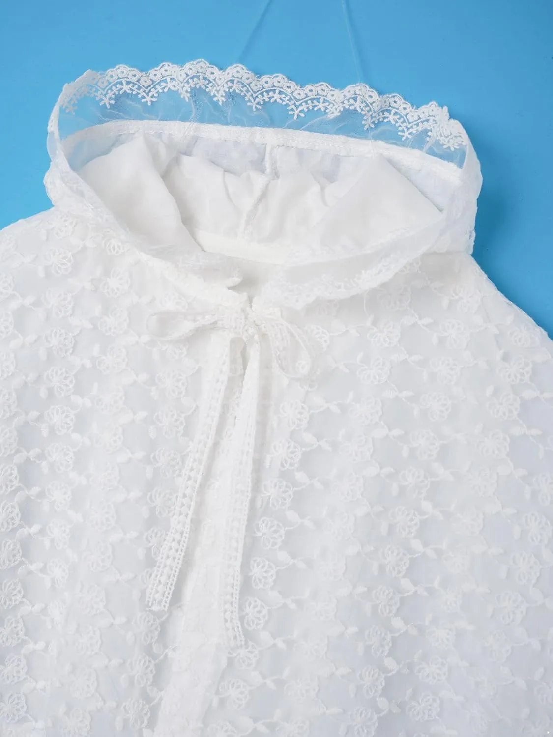 JEATHA Toddler Baby Girls Floral Lace Tie Up Princess Cape Shawl Wraps Baptism Christening Hooded Cloak Coat