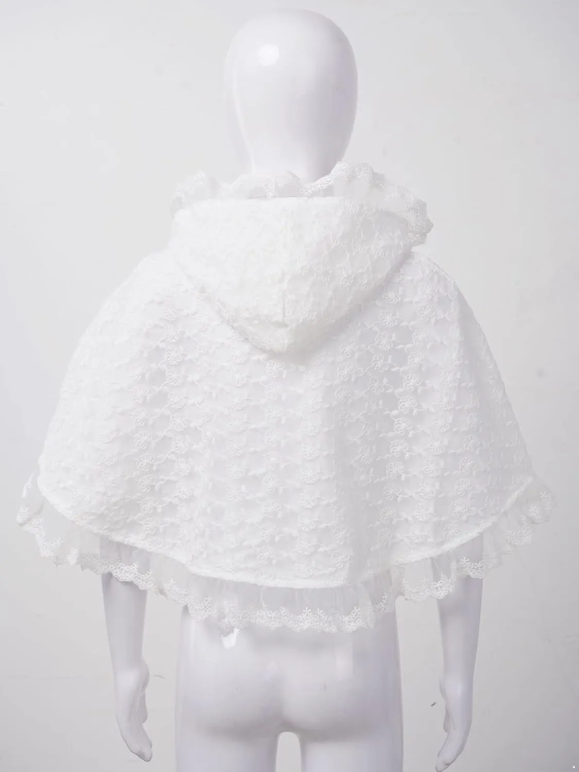 JEATHA Toddler Baby Girls Floral Lace Tie Up Princess Cape Shawl Wraps Baptism Christening Hooded Cloak Coat