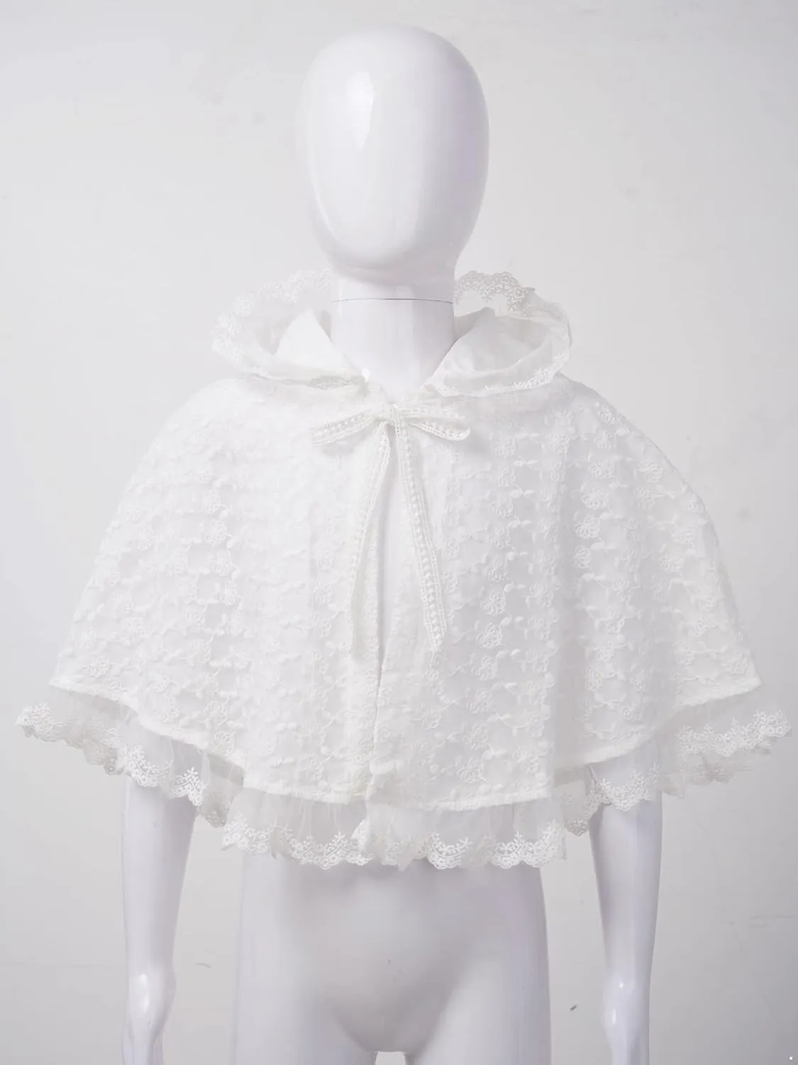 JEATHA Toddler Baby Girls Floral Lace Tie Up Princess Cape Shawl Wraps Baptism Christening Hooded Cloak Coat