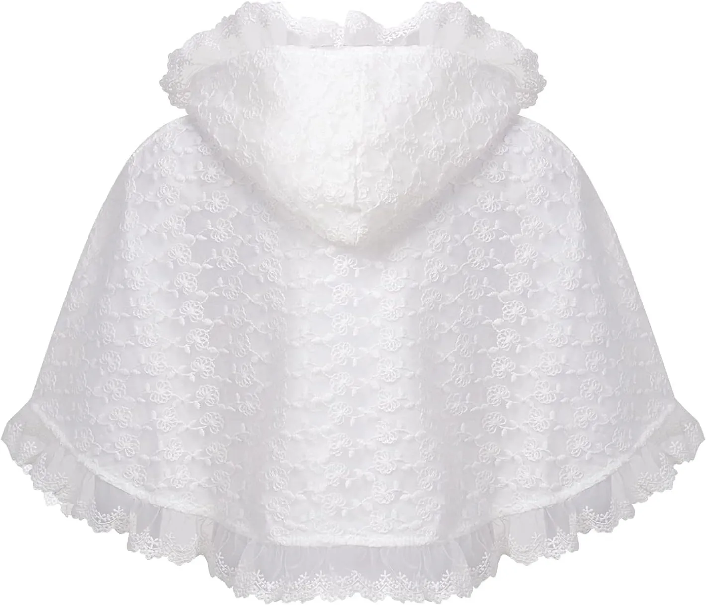 JEATHA Toddler Baby Girls Floral Lace Tie Up Princess Cape Shawl Wraps Baptism Christening Hooded Cloak Coat