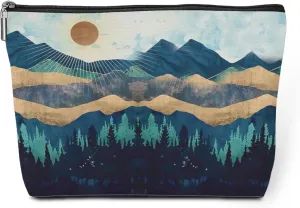 jeilink Watercolor Makeup Bag Mountain Sunshine Print -Blue Funny Christmas Birthday Gifts for Women Girl Daughter Best Friend Bestie Sister Coworker Grandma Mom Cosmetic Bag Travel Toiletry Bag