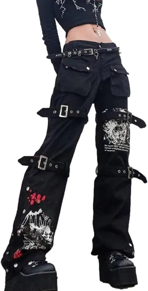 KMBANGI Womens High Waisted Wide Leg Pants Straight Denim Jeans Casual Baggy Trousers Y2K Streetwear Fashion