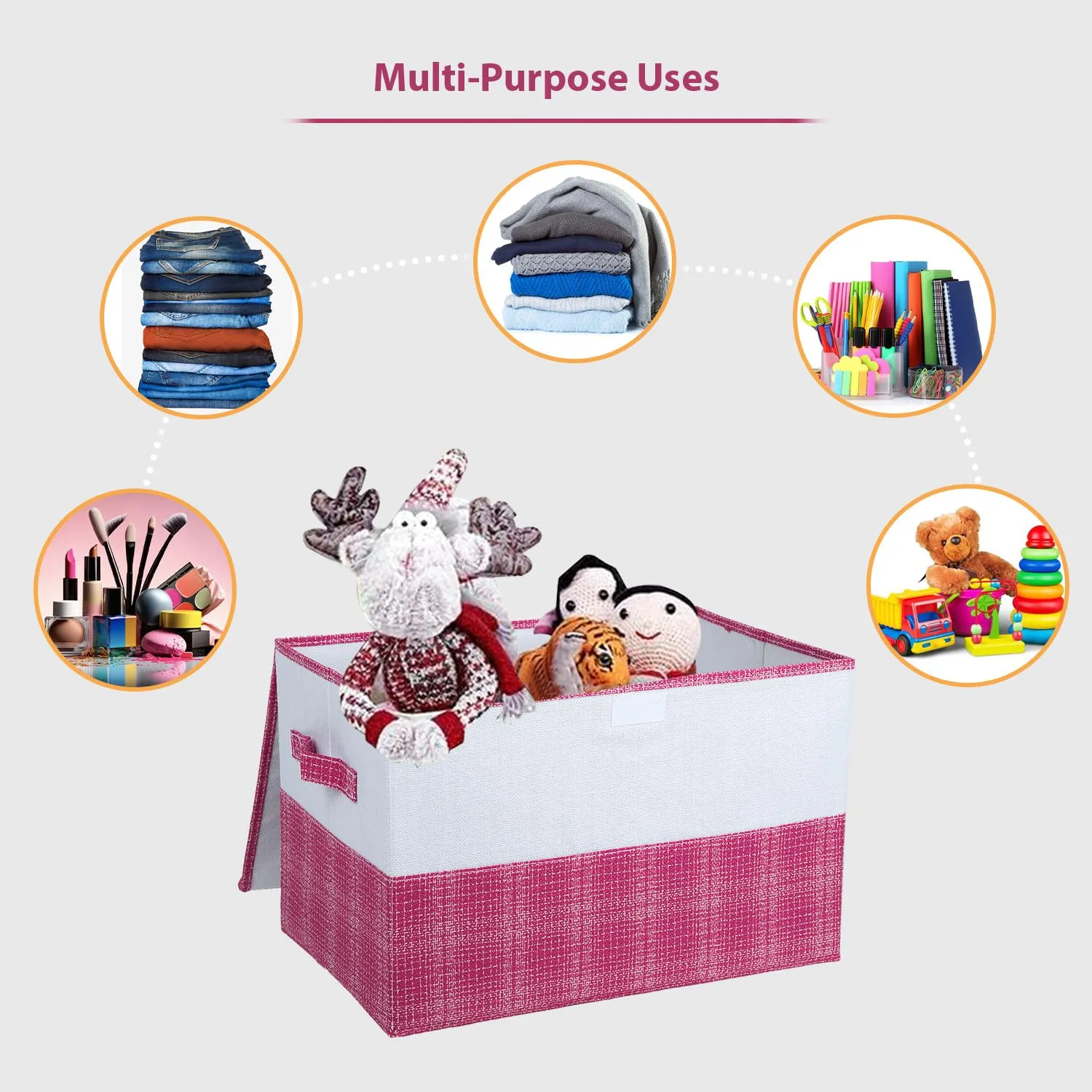 Kuber Industries 2 Pcs Foldable Storage Basket With Lid | Closet Organizer With Handle | Clothes Organizer for Wardrobe | Versatile Storage Basket For Toys-Clothes-Papers-Books-Makeups | Pink
