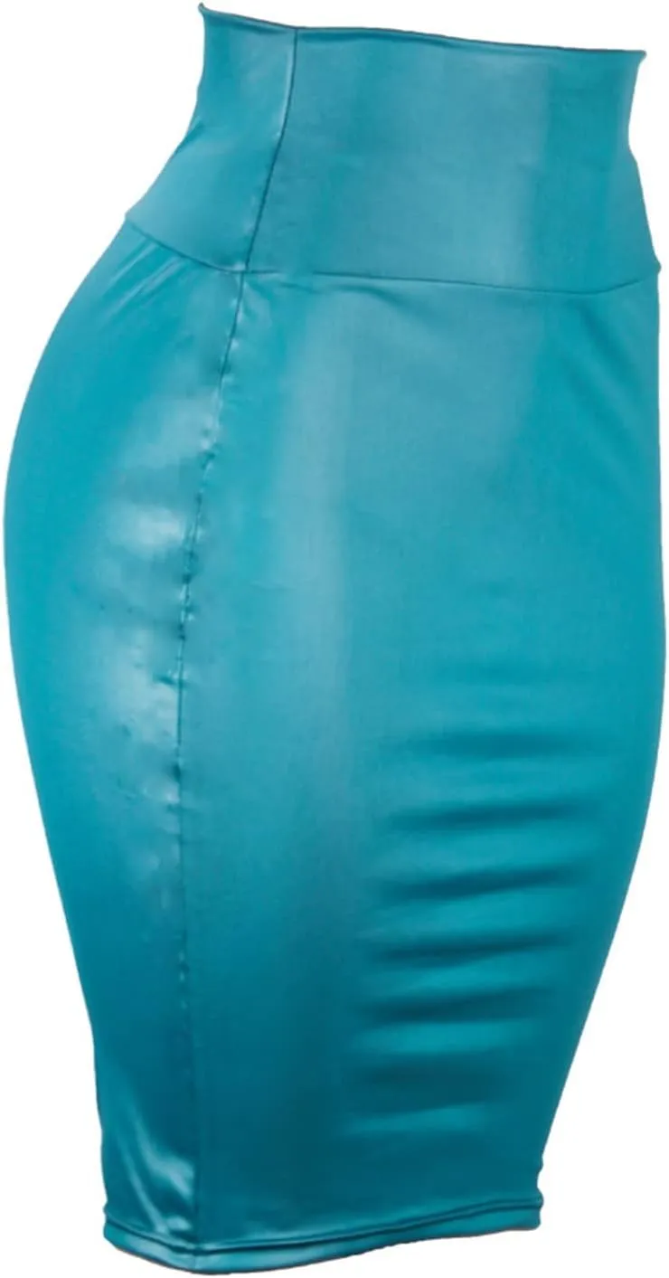 Leather Skirt for Women,Knee Length Elastic Waist Stretchy Bodycon Business Pencil Skirt Sexy Midi Skirts S-3XL