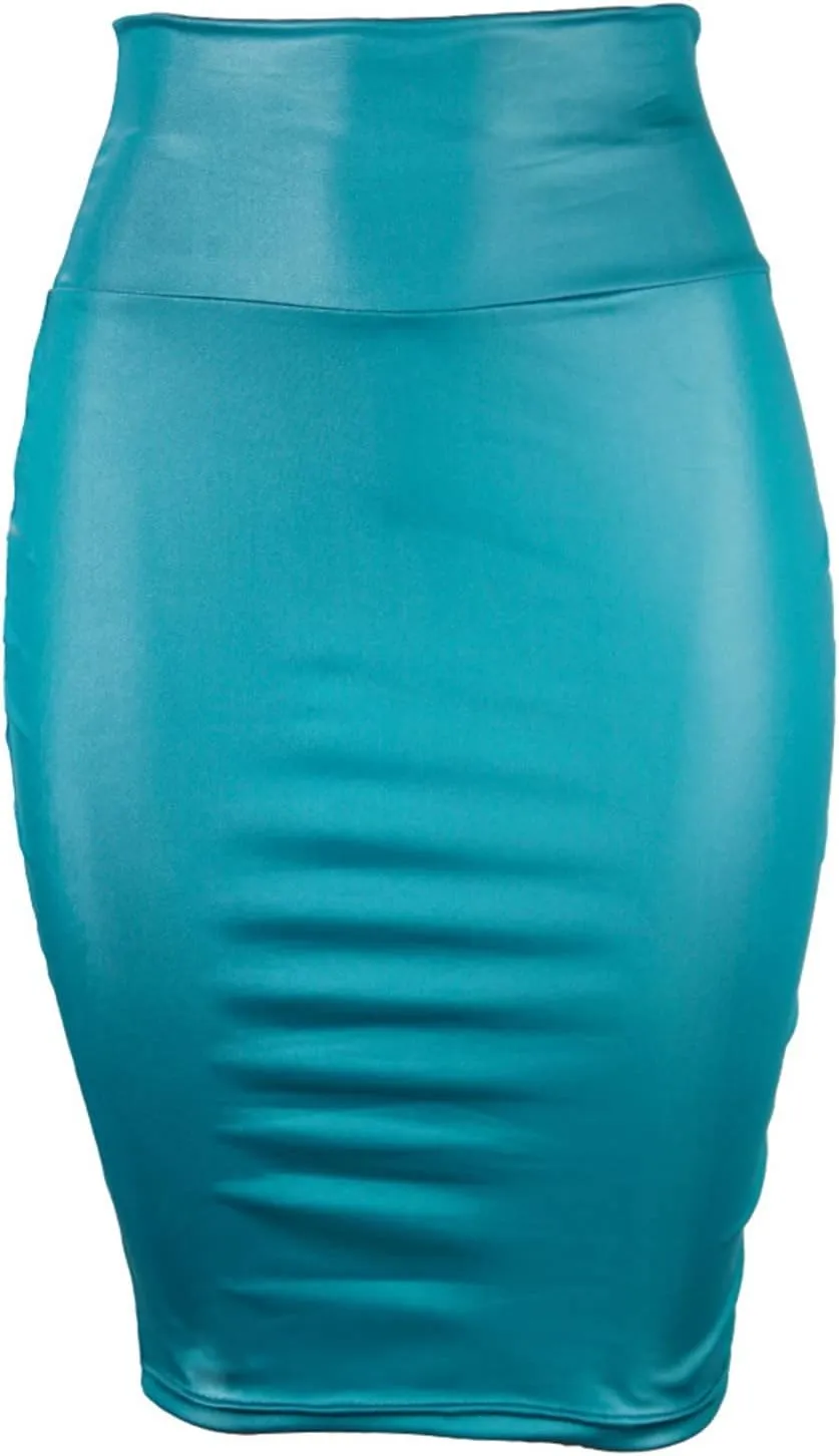 Leather Skirt for Women,Knee Length Elastic Waist Stretchy Bodycon Business Pencil Skirt Sexy Midi Skirts S-3XL