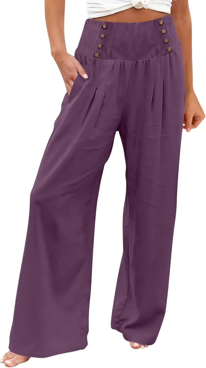 Linen Pants for Women Linen Pants Women Comfy Baggy Wide Leg Pants Summer Flowy High Omen Linen Baggy Harem Pants