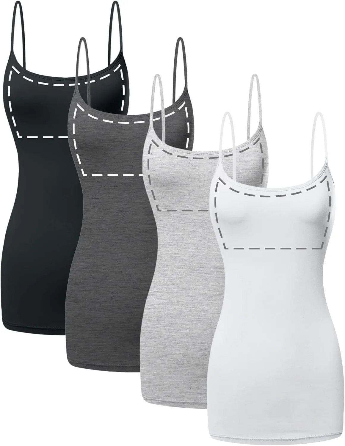 Long Cotton Camisole Tank Top with Built in Bra for Women Basic Cami with Shelf Bra Tank Tops Undershirt