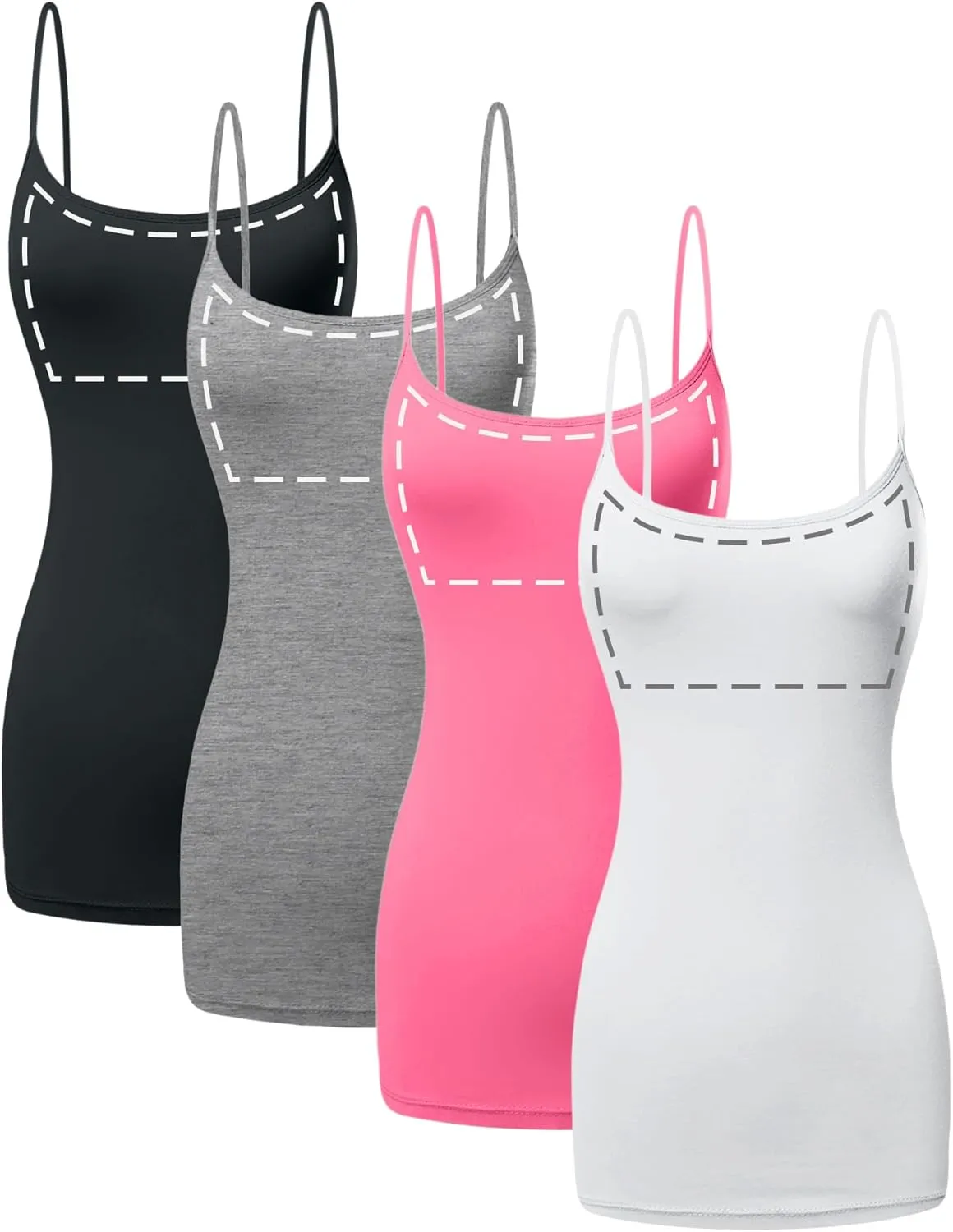 Long Cotton Camisole Tank Top with Built in Bra for Women Basic Cami with Shelf Bra Tank Tops Undershirt