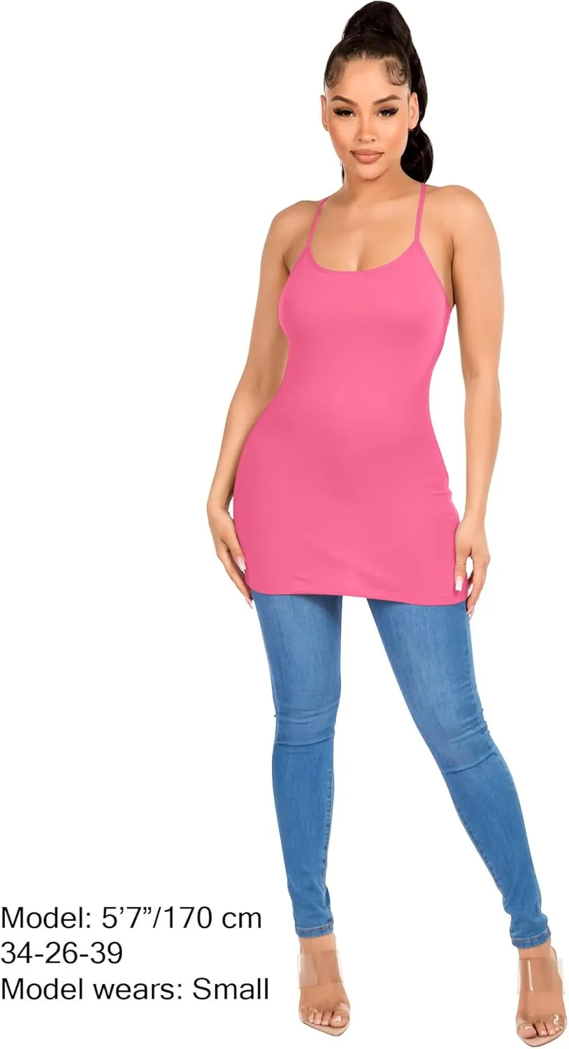 Long Cotton Camisole Tank Top with Built in Bra for Women Basic Cami with Shelf Bra Tank Tops Undershirt