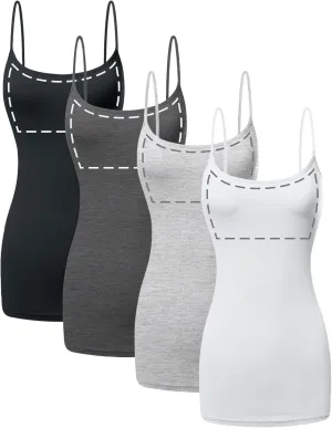 Long Cotton Camisole Tank Top with Built in Bra for Women Basic Cami with Shelf Bra Tank Tops Undershirt