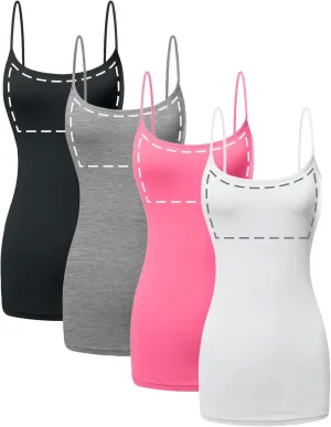 Long Cotton Camisole Tank Top with Built in Bra for Women Basic Cami with Shelf Bra Tank Tops Undershirt