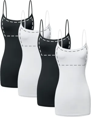 Long Cotton Camisole Tank Top with Built in Bra for Women Basic Cami with Shelf Bra Tank Tops Undershirt