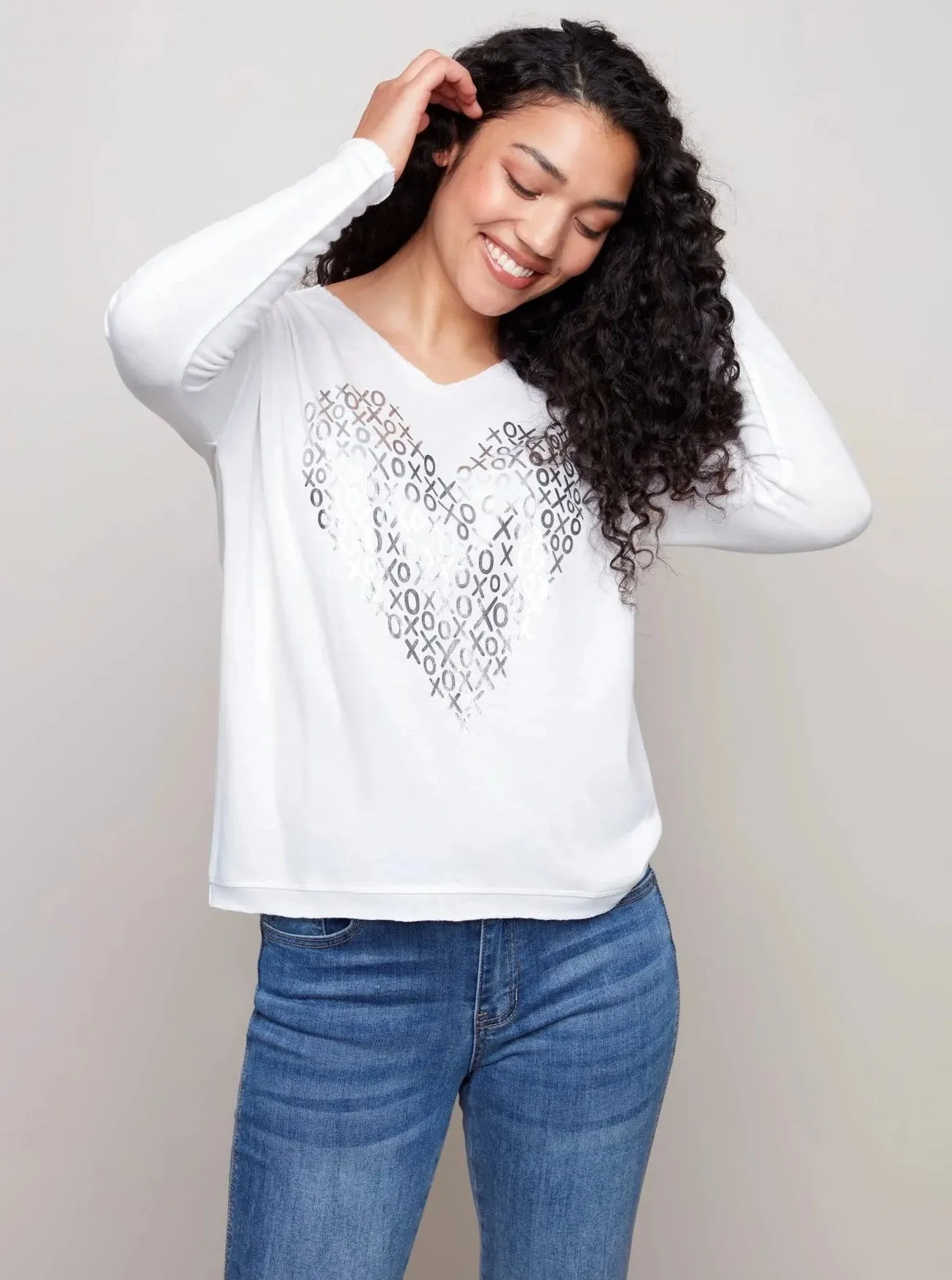 Long Sleeve Dolman V-Neck Top [White-C1326]