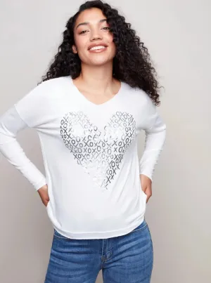 Long Sleeve Dolman V-Neck Top [White-C1326]