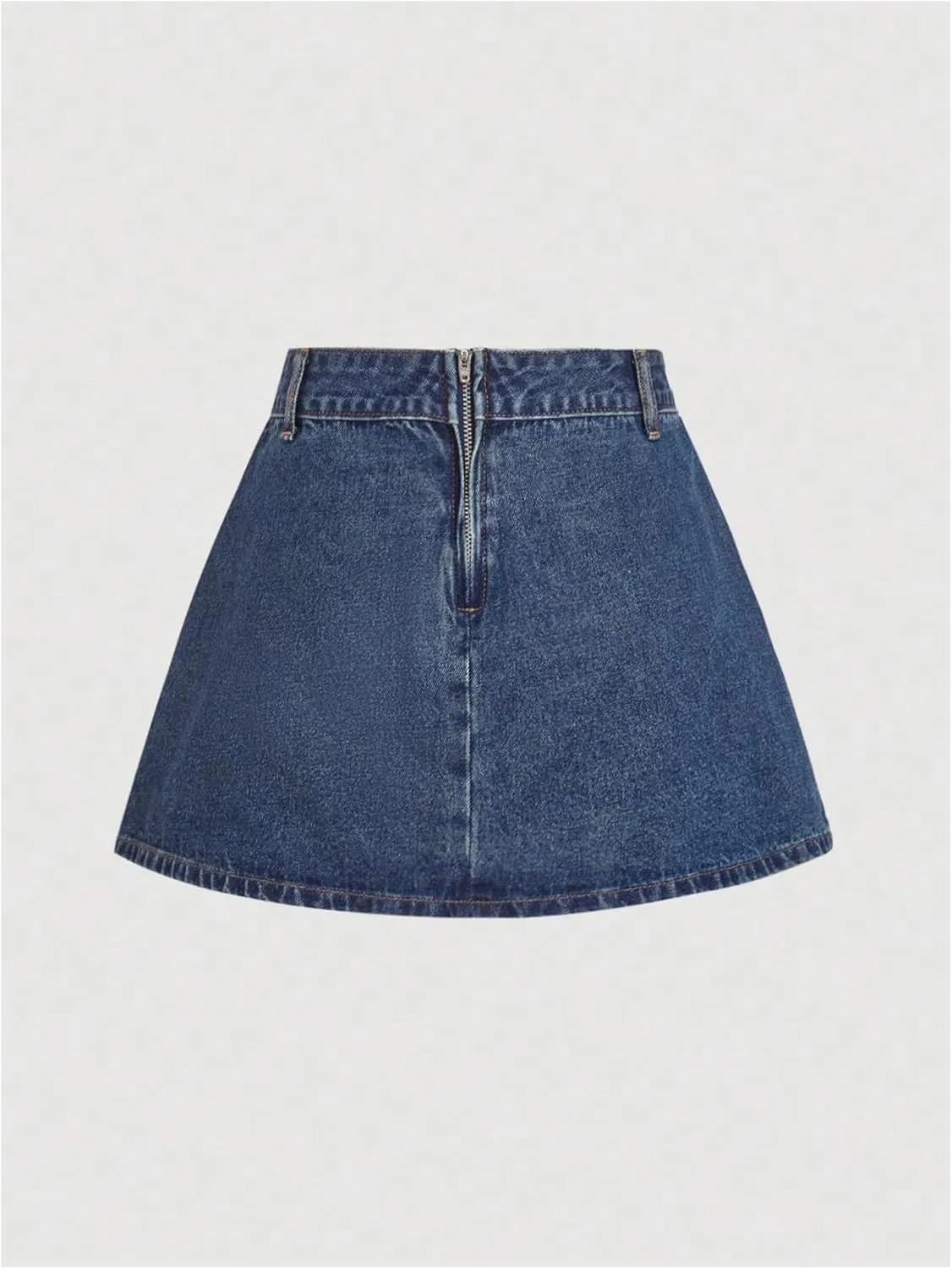 MakeMeChic Women's Bow Knot Denim Mini Skirt Pearl Beaded Pleated A Line Short Skirts