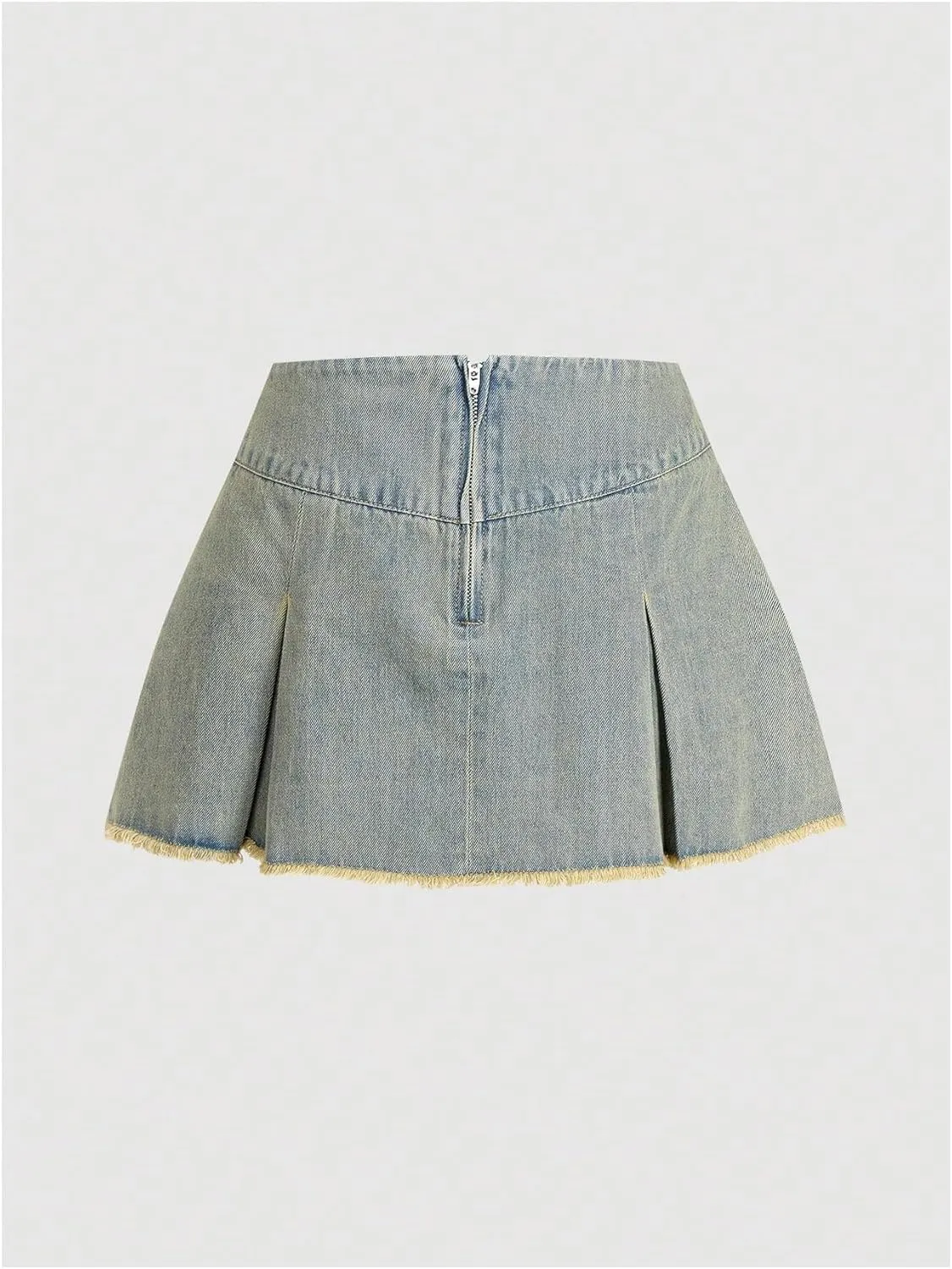 MakeMeChic Women's Denim Skirt Butterfly Lace Up Frayed Pleated Vintage Jean Mini Skirts