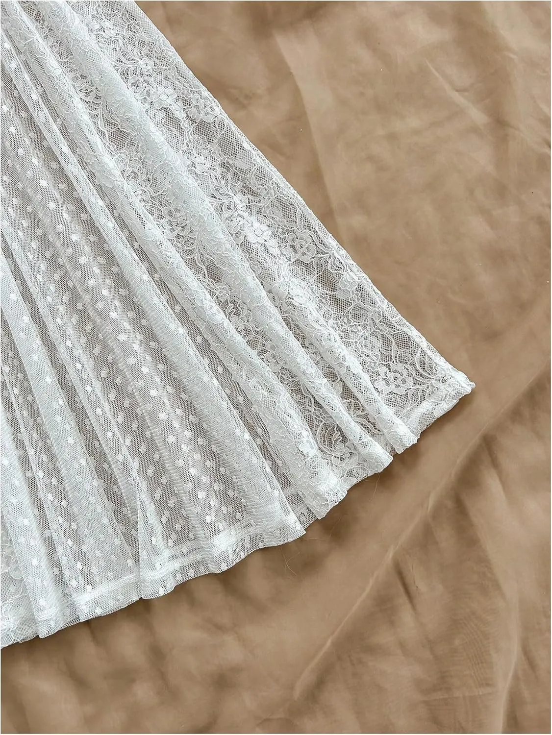 MakeMeChic Women's Floral Lace Sheer Maxi Skirts Vacation Elastic Waist Ruffle A Line Long Skirt