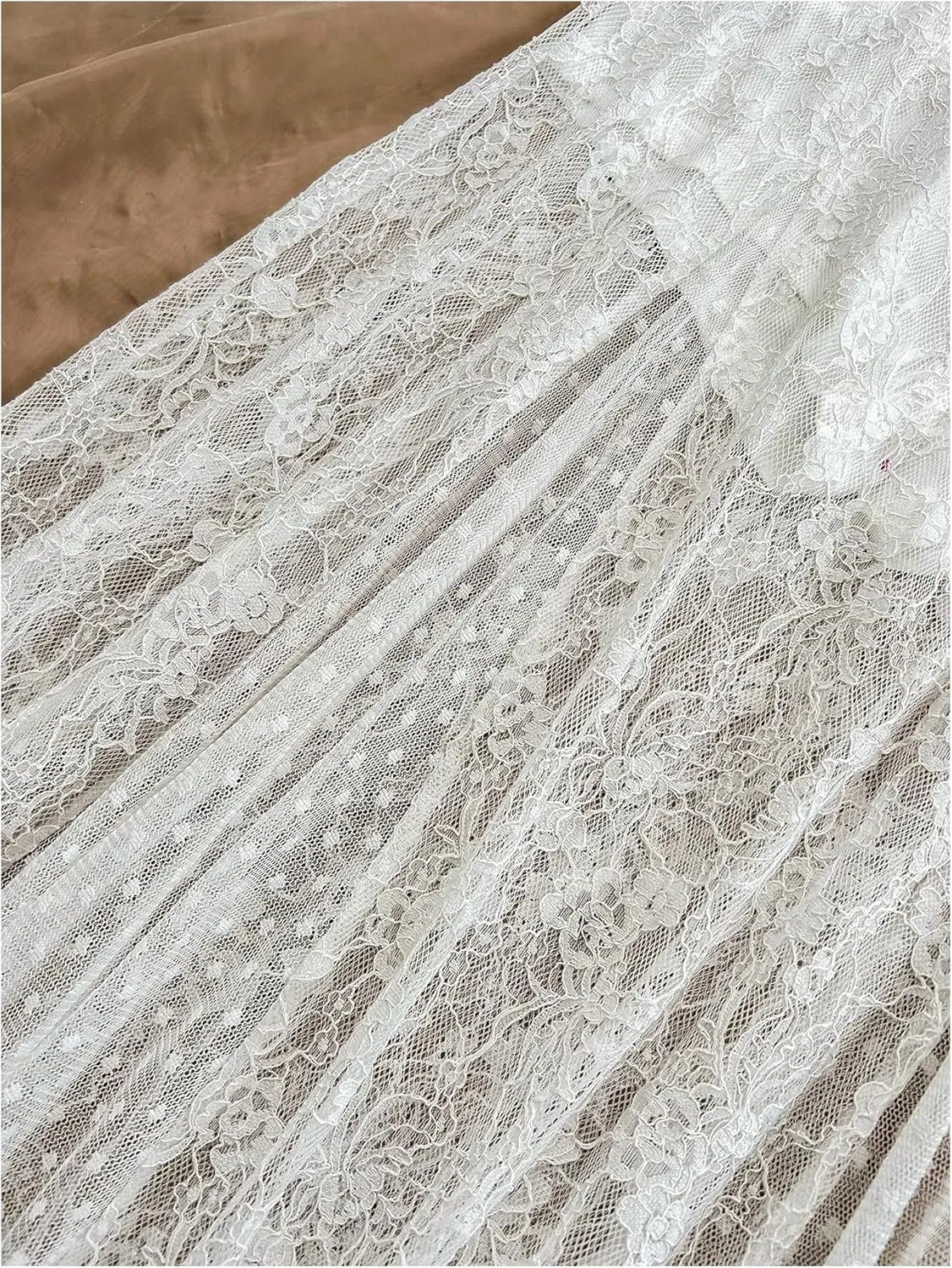 MakeMeChic Women's Floral Lace Sheer Maxi Skirts Vacation Elastic Waist Ruffle A Line Long Skirt