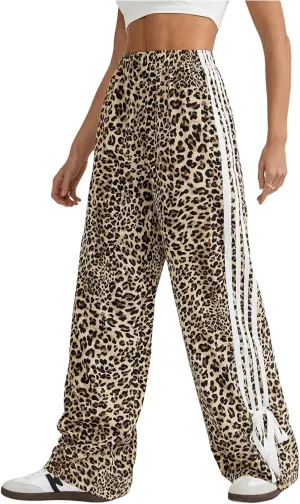 MakeMeChic Women's Leopard Print Striped Pants Bow Side Wide Leg Y2k Trousers