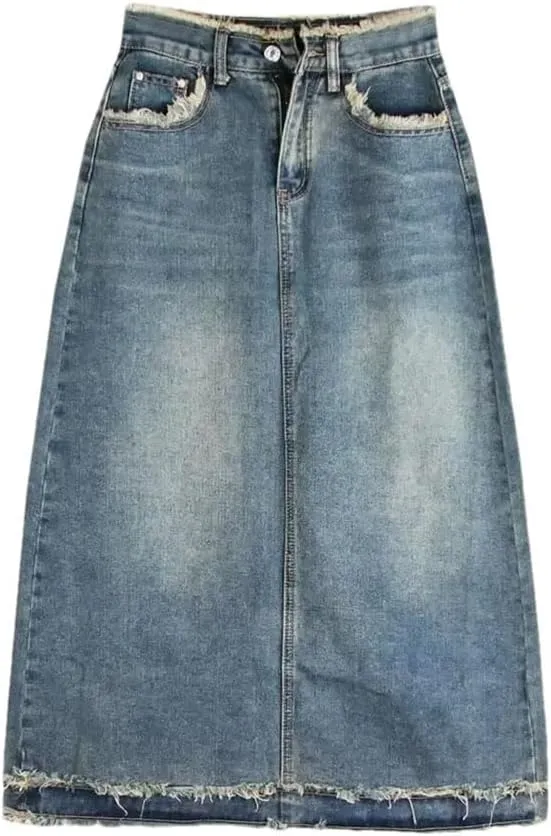 Midi Skirts Women All-Match High Waisted Denim A-Line Casual Skirts