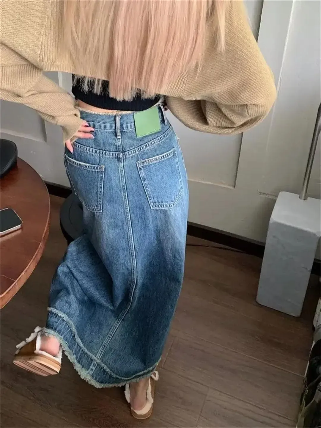 Midi Skirts Women All-Match High Waisted Denim A-Line Casual Skirts