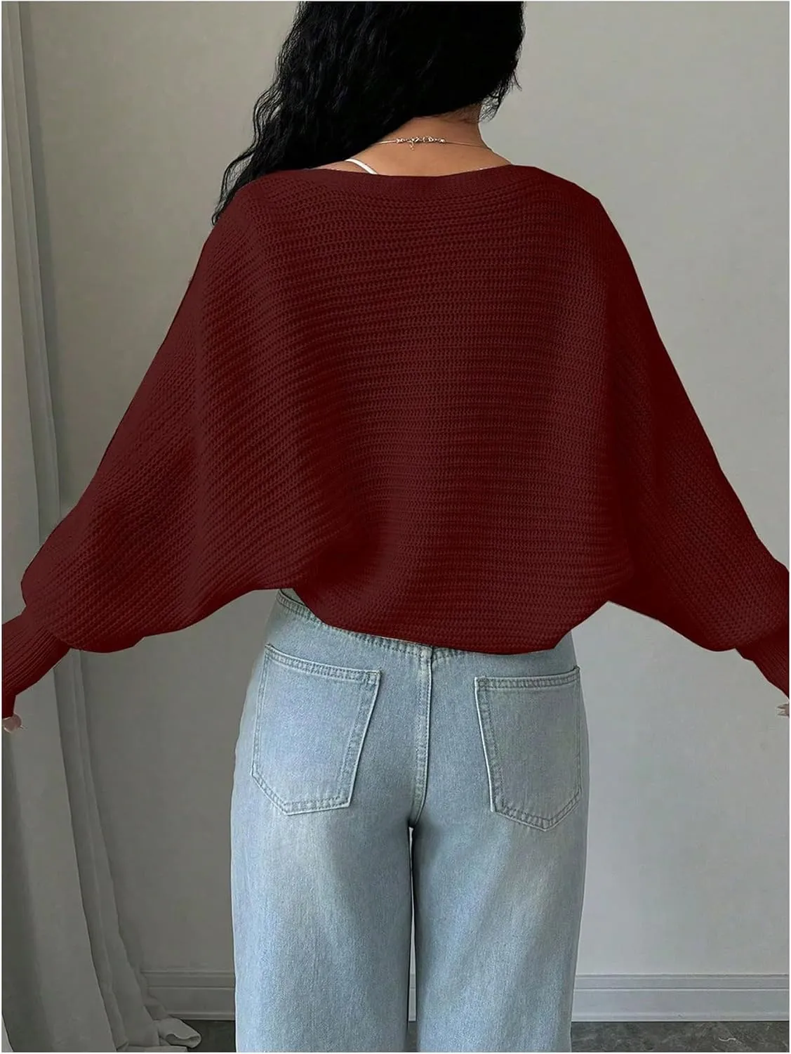 Milumia Women's Open Front Sweater Shrug Lantern Long Sleeve Crop Shoulder Cardigan