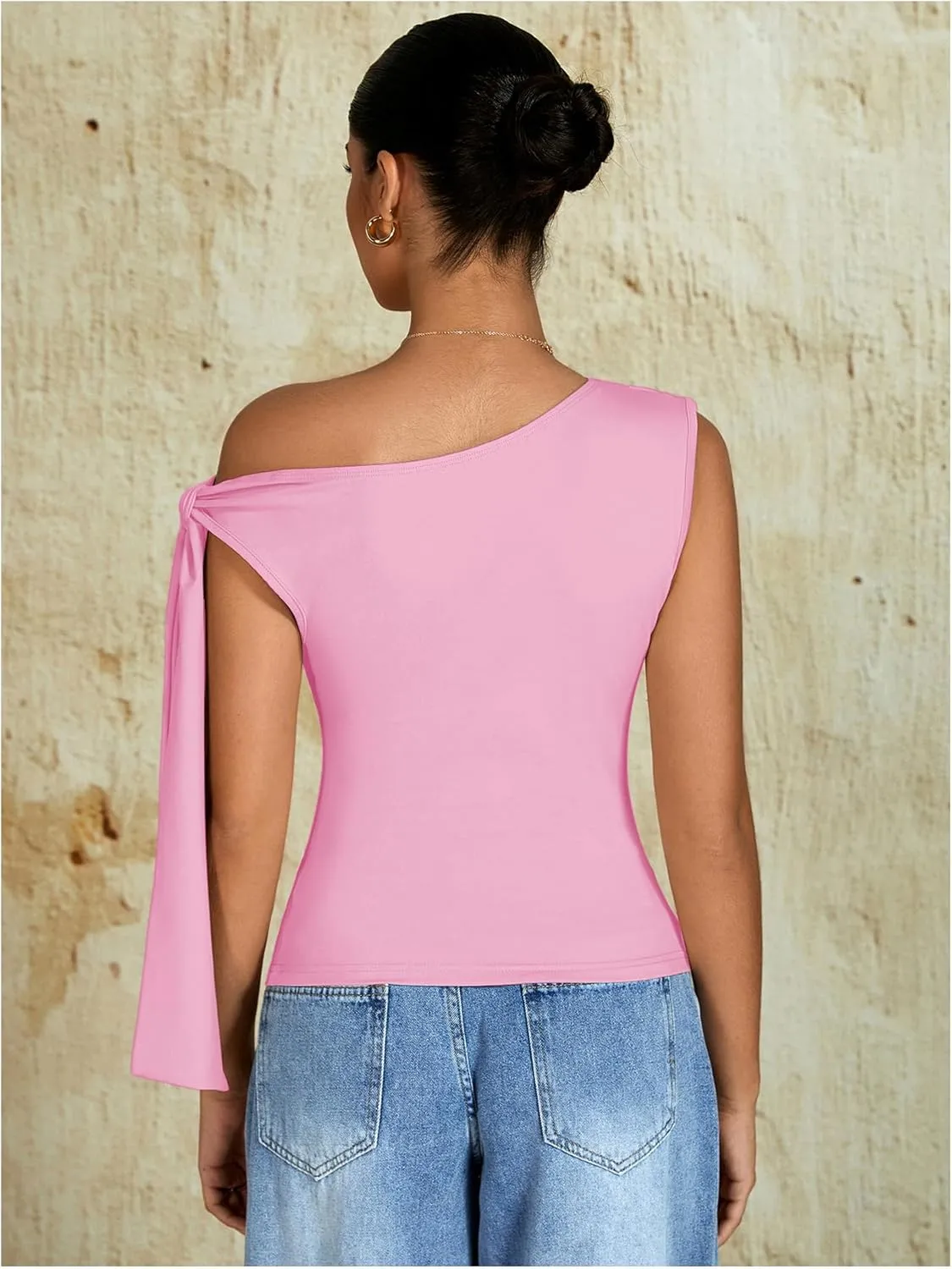 Milumia Women's Ruched Off One Shoulder Tops Y2K Asymmetrical Tie Shoulder Tank Top