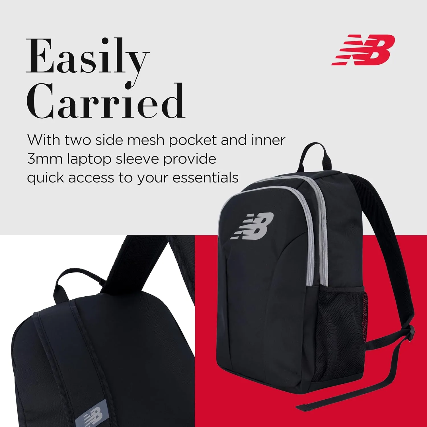 New Balance Laptop Backpack, Travel Computer Bag for Men and Women, Black, 19 Inch