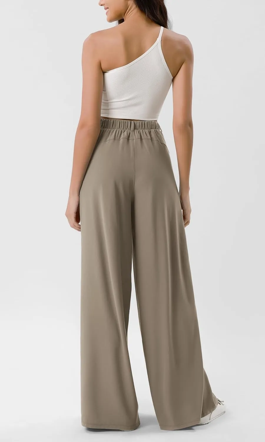 ODODOS Chiffon Flowy Pleated Wide Leg Pants for Women Lightweight High Waist Trouser with Pockets-27/29" /31" Inseam