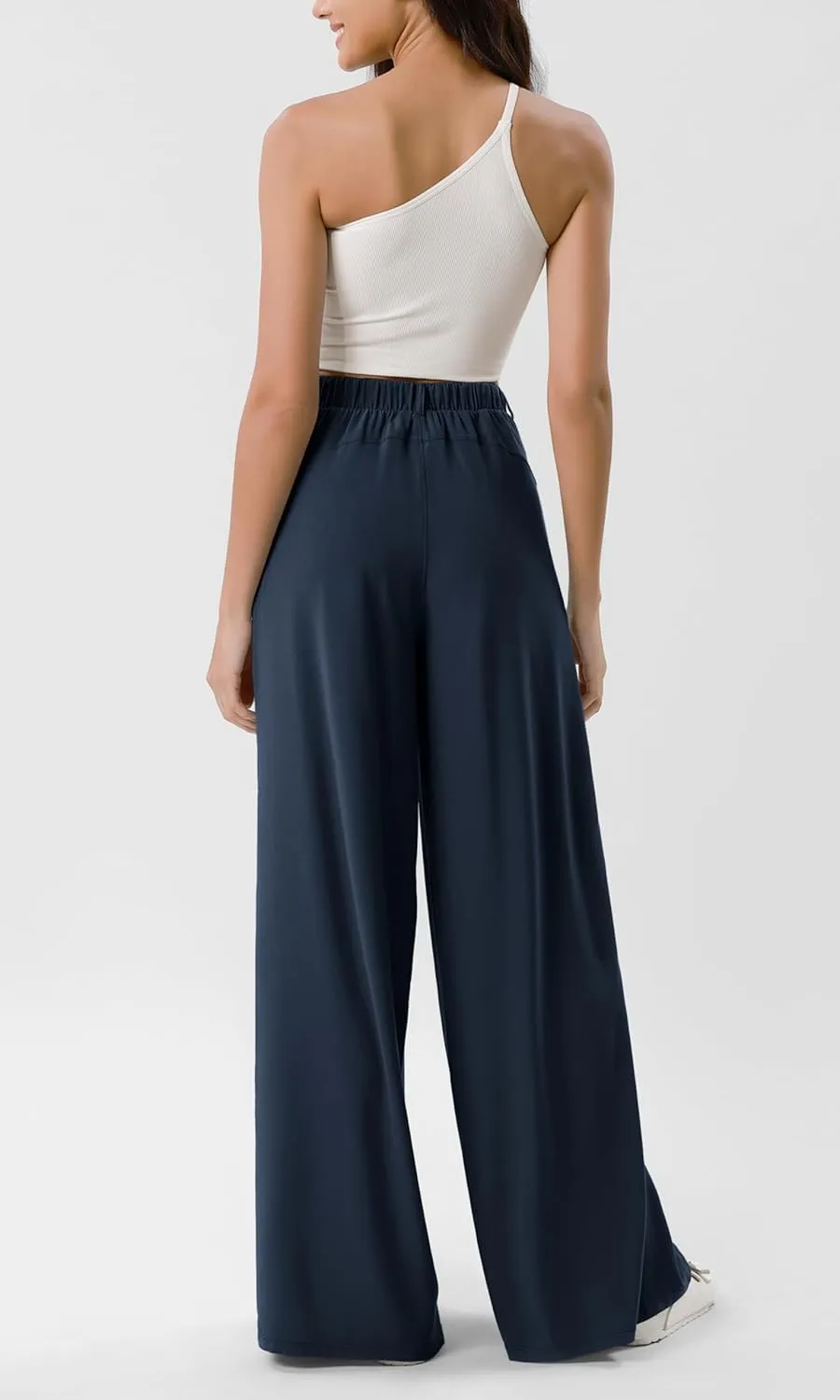 ODODOS Chiffon Flowy Pleated Wide Leg Pants for Women Lightweight High Waist Trouser with Pockets-27/29" /31" Inseam