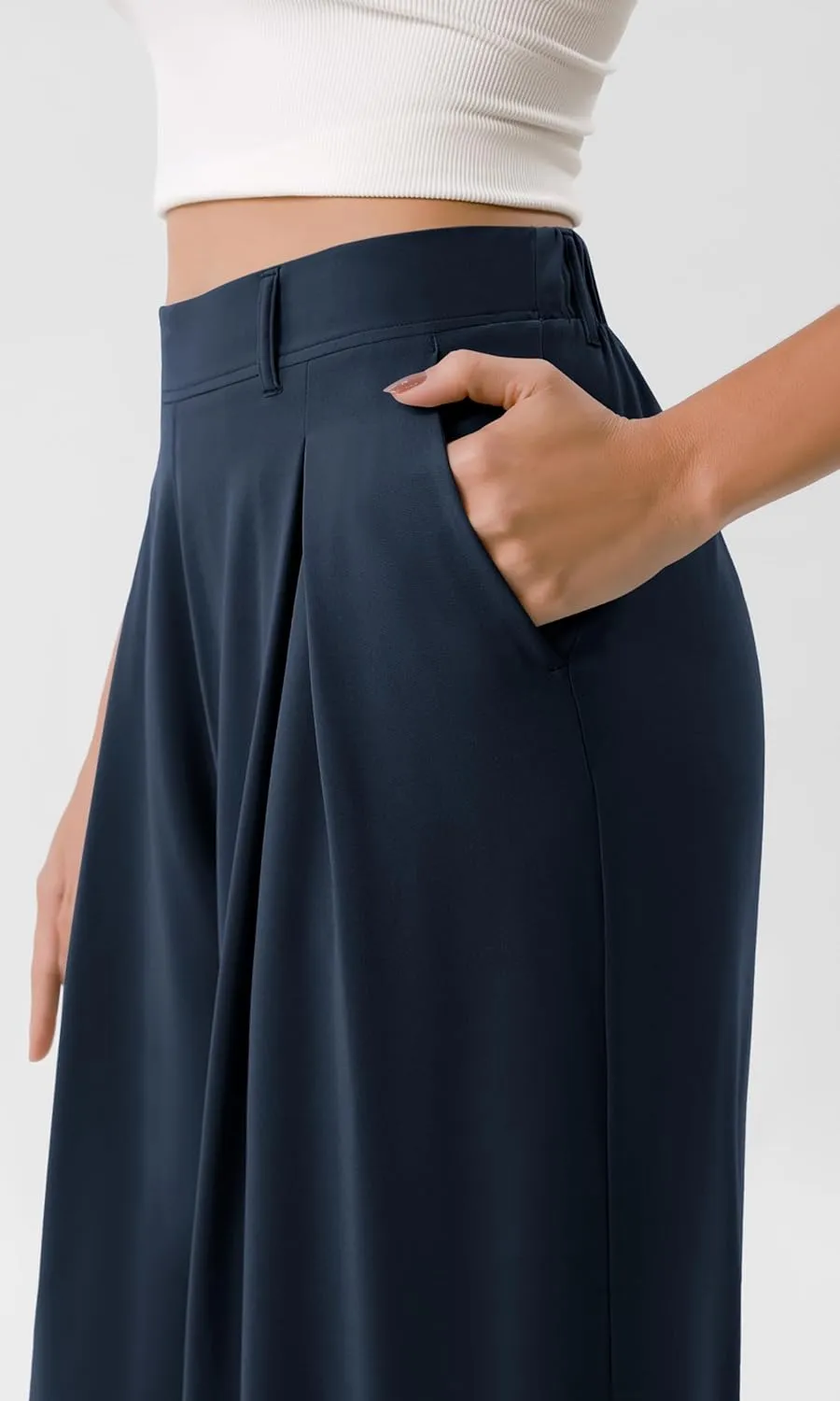 ODODOS Chiffon Flowy Pleated Wide Leg Pants for Women Lightweight High Waist Trouser with Pockets-27/29" /31" Inseam