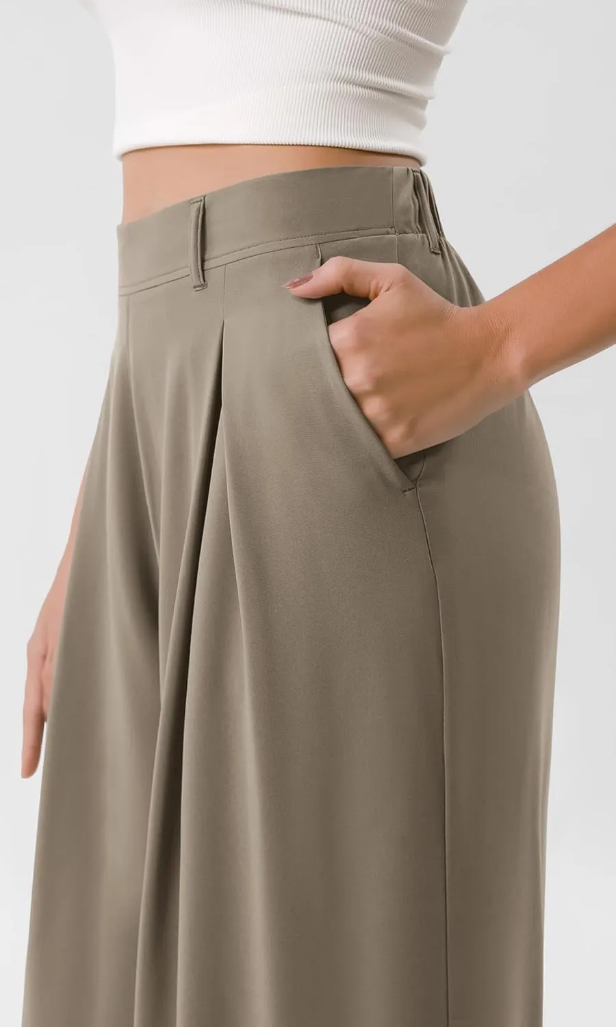 ODODOS Chiffon Flowy Pleated Wide Leg Pants for Women Lightweight High Waist Trouser with Pockets-27/29" /31" Inseam