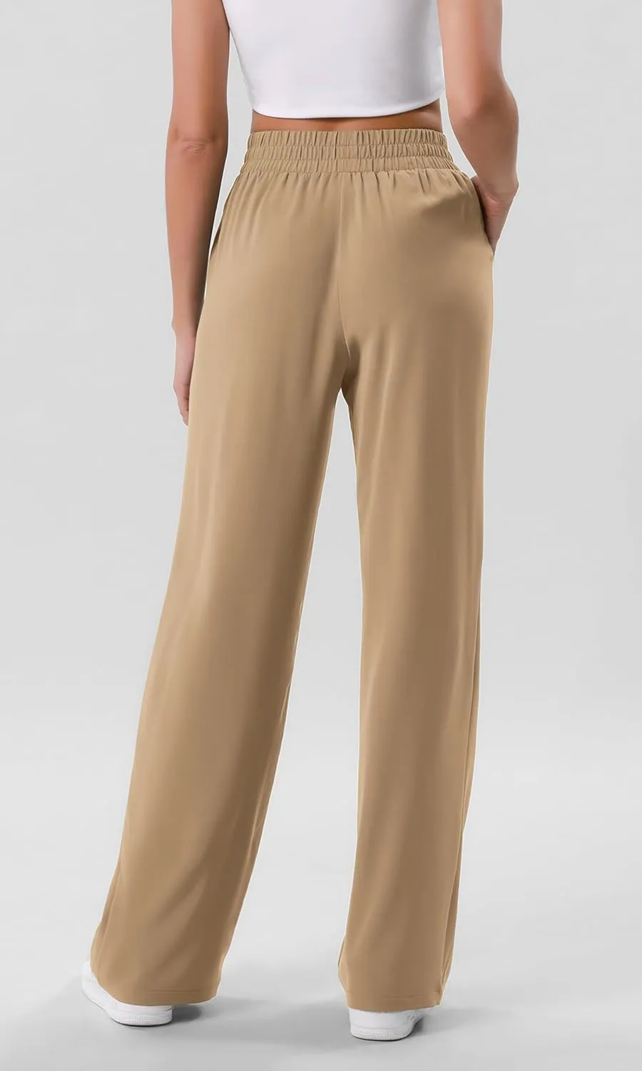ODODOS Chiffon Flowy Wide Leg Pants for Women Lightweight High Waist Pull-On Pants with Pockets- 27" / 29" /31" Inseam