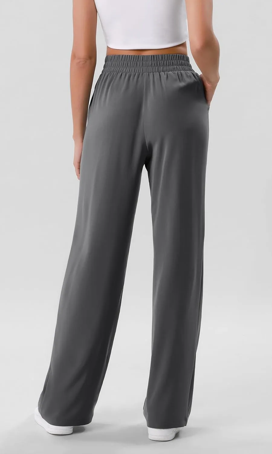 ODODOS Chiffon Flowy Wide Leg Pants for Women Lightweight High Waist Pull-On Pants with Pockets- 27" / 29" /31" Inseam