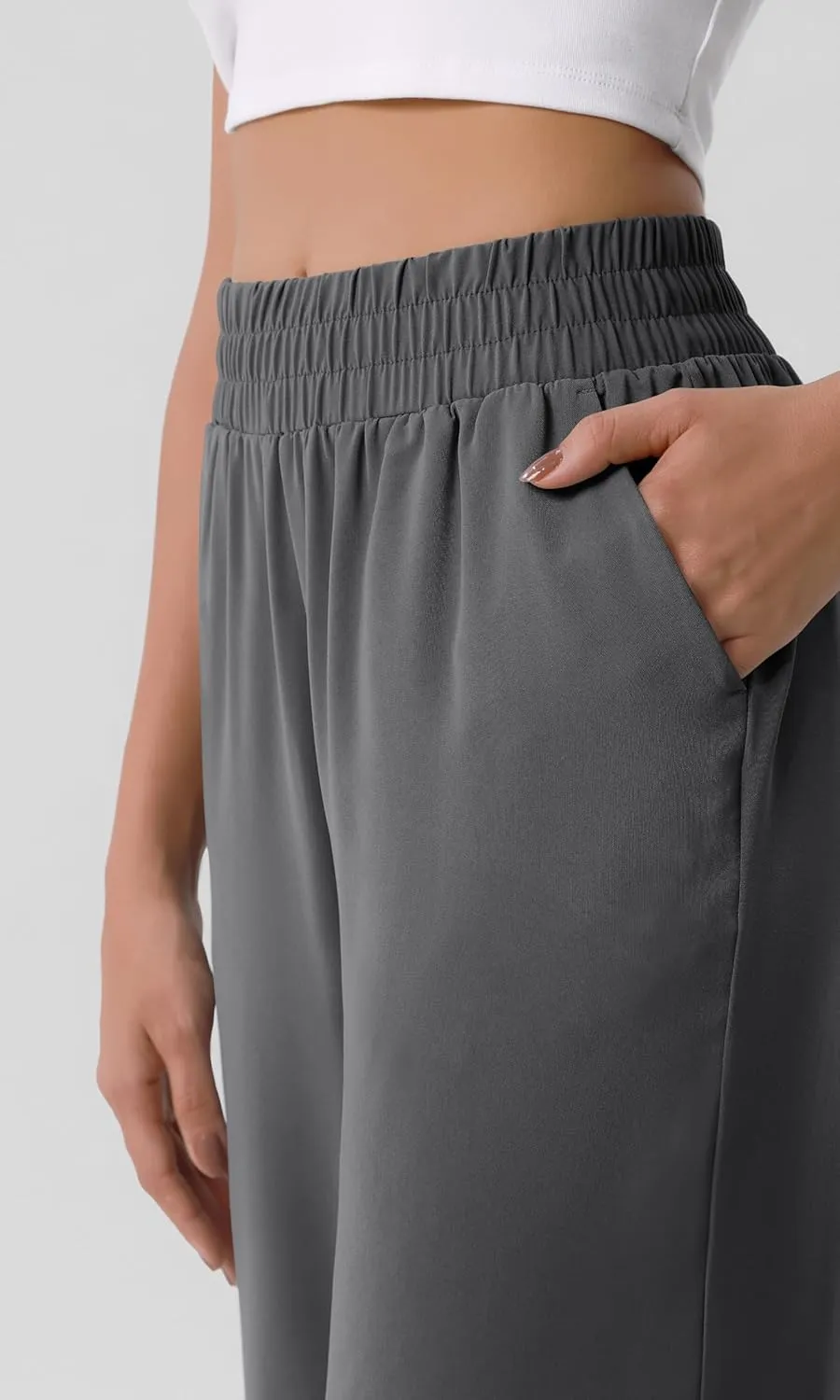 ODODOS Chiffon Flowy Wide Leg Pants for Women Lightweight High Waist Pull-On Pants with Pockets- 27" / 29" /31" Inseam