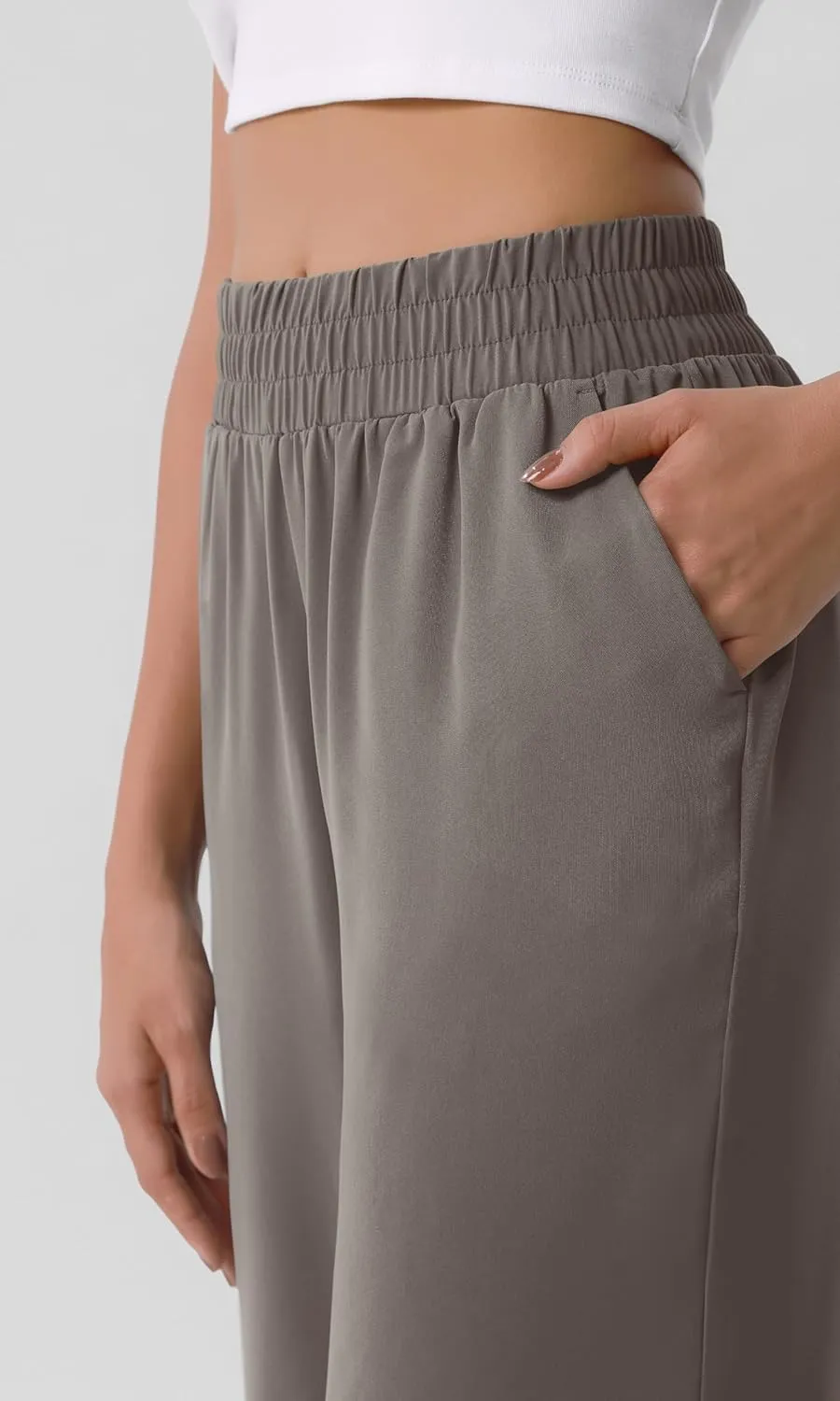 ODODOS Chiffon Flowy Wide Leg Pants for Women Lightweight High Waist Pull-On Pants with Pockets- 27" / 29" /31" Inseam
