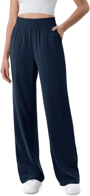 ODODOS Chiffon Flowy Wide Leg Pants for Women Lightweight High Waist Pull-On Pants with Pockets- 27" / 29" /31" Inseam