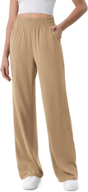 ODODOS Chiffon Flowy Wide Leg Pants for Women Lightweight High Waist Pull-On Pants with Pockets- 27" / 29" /31" Inseam